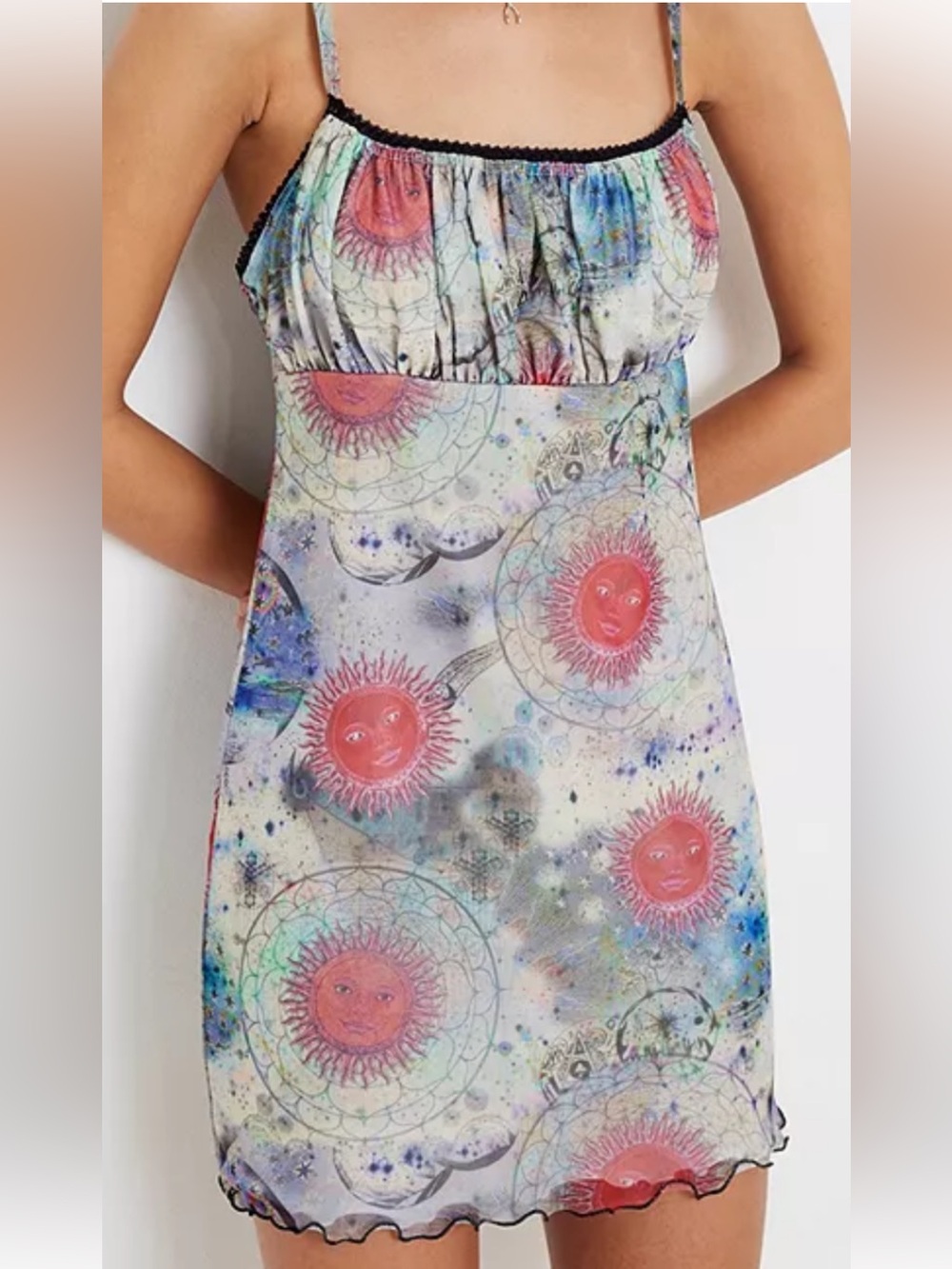 Urban Outfitters Sunburst Print Spaghetti-Strap Mini Dress - Pink, Blue, Cream